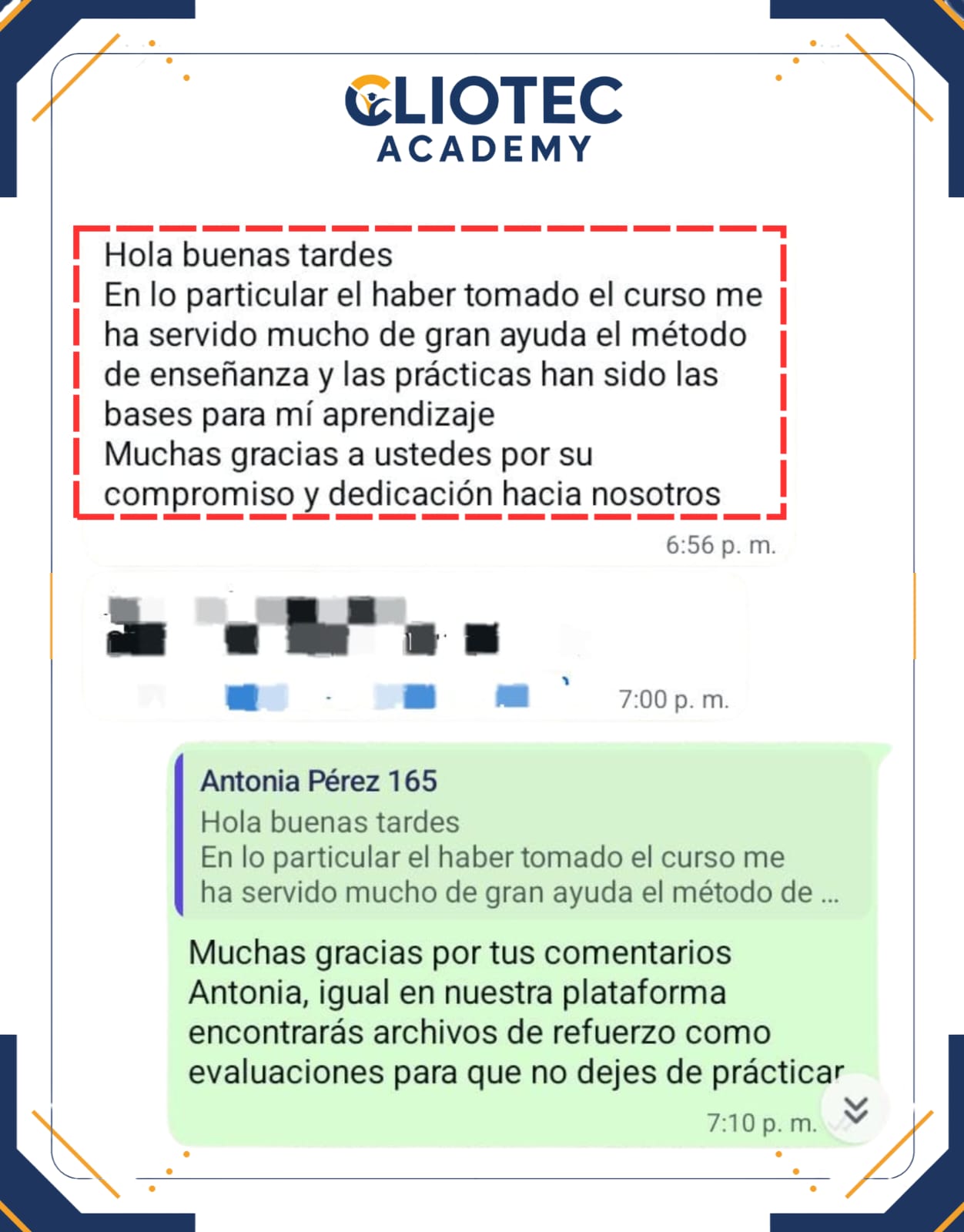 Comentario real de alumno Cliotec Academy 2