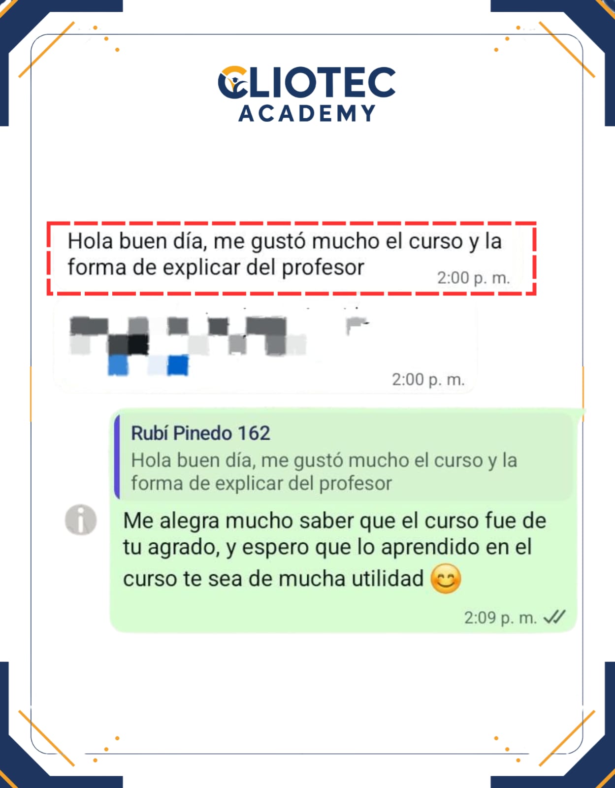 Comentario real de alumno Cliotec Academy 4