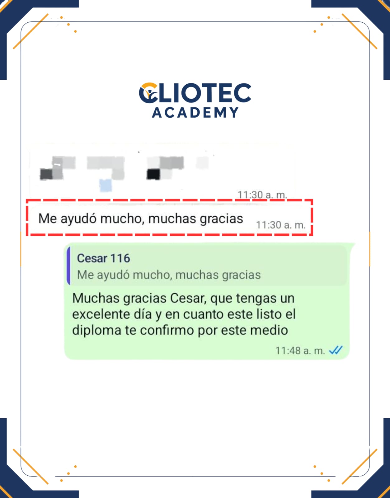Comentario real de alumno Cliotec Academy 5